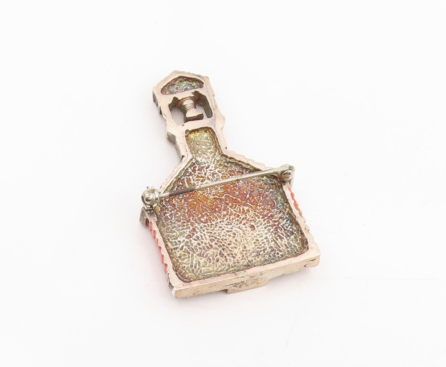 925 Sterling Silver Vintage Brooch Red Enameled Schoolhouse With Bell  BP12046