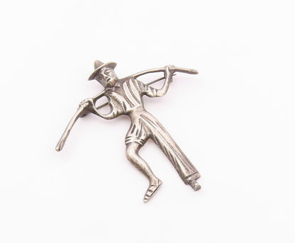 MEXICO 925 Silver  Vintage Antique Man With Carrying Pole Brooch Pin  BP8930