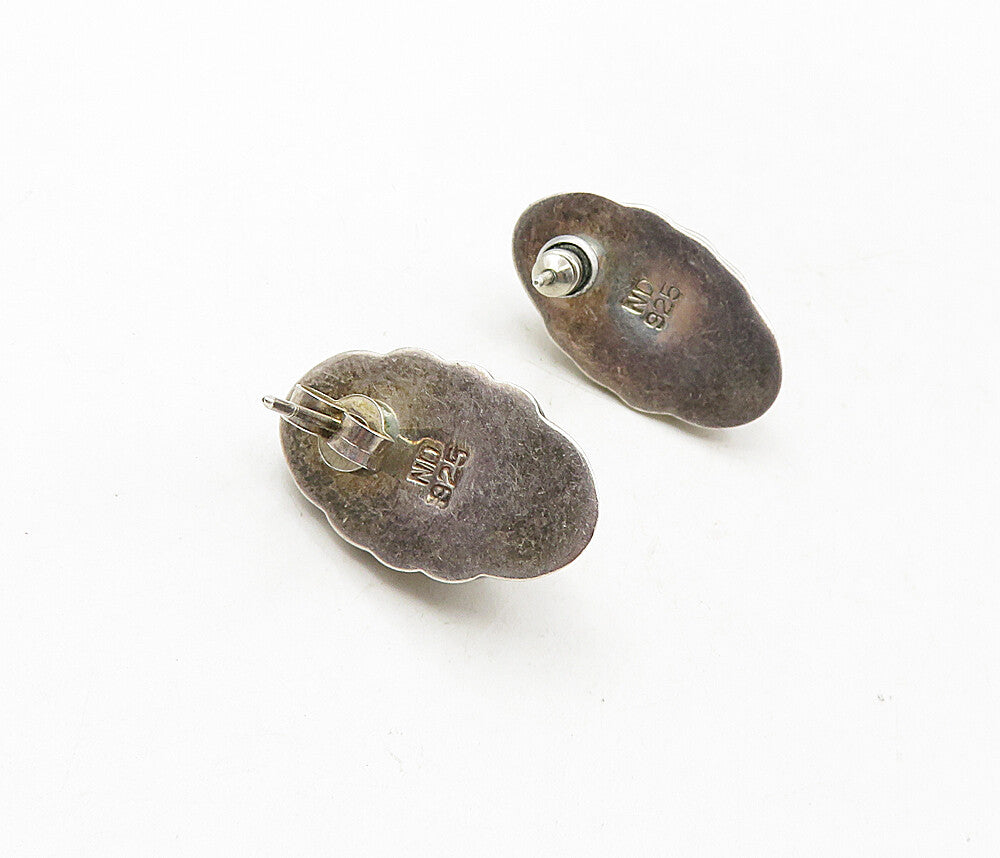 925 Sterling Silver  Vintage Dark Tone Fluted Hollow Dome Drop Earrings EG4885