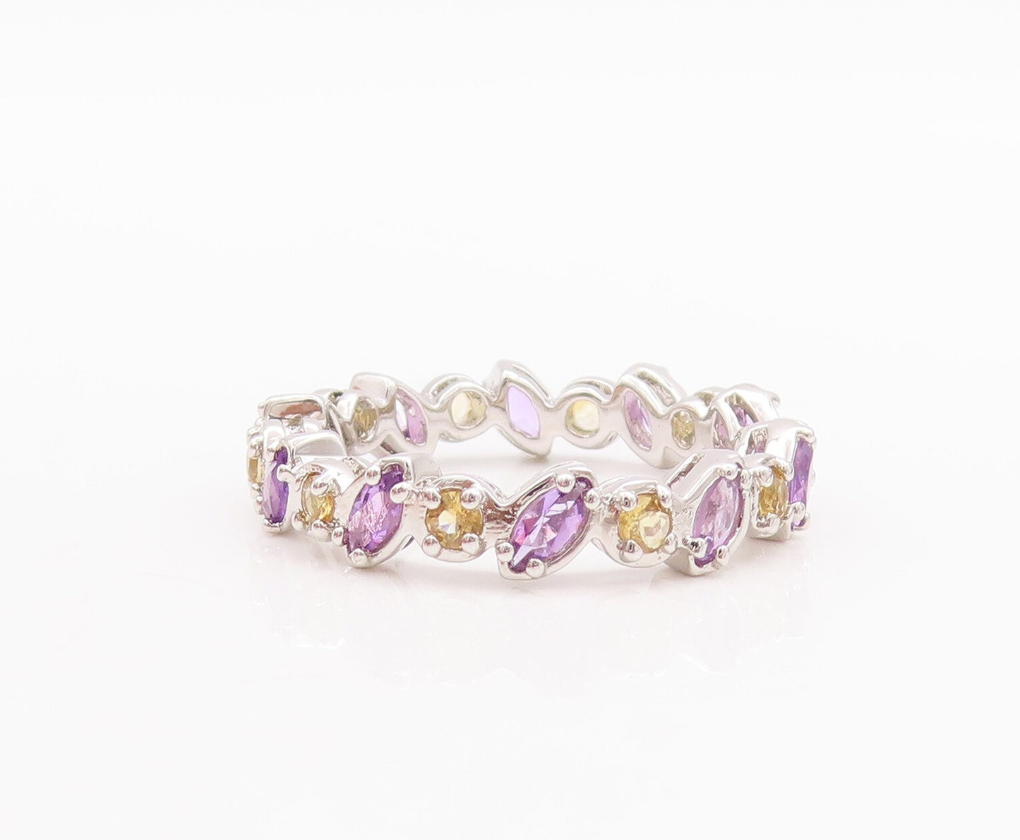 925 Sterling Silver Vintage Ring Marquise Amethyst Round Peridot  Sz 7 RG29362