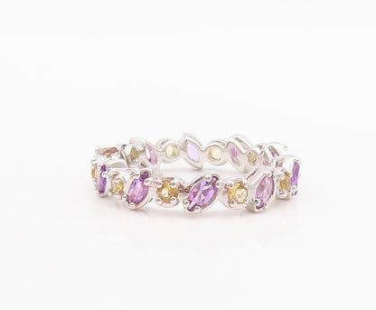 925 Sterling Silver Vintage Ring Marquise Amethyst Round Peridot  Sz 7 RG29362