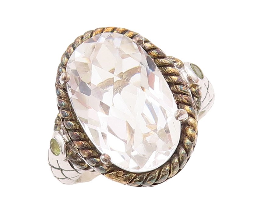 925 Sterling Silver Vintage Ring Oval Cut Topaz Roped Box Carved  Sz 7  RG29259