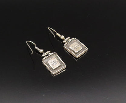 ISRAEL 925 Silver  Vintage Engraved Pattern Square Hematite Earrings  EG12097