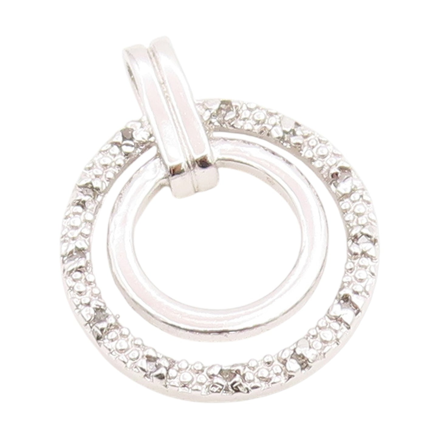 925 Sterling Silver Vintage Pendant Real Diamonds Double Circle Charm  PT25974