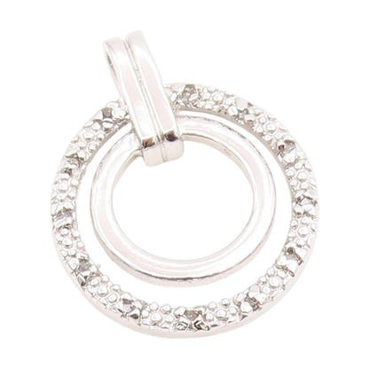 925 Sterling Silver Vintage Pendant Real Diamonds Double Circle Charm  PT25974