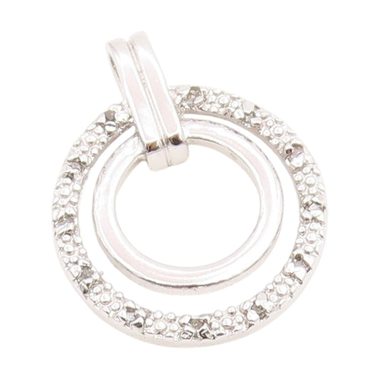 925 Sterling Silver Vintage Pendant Real Diamonds Double Circle Charm  PT25974