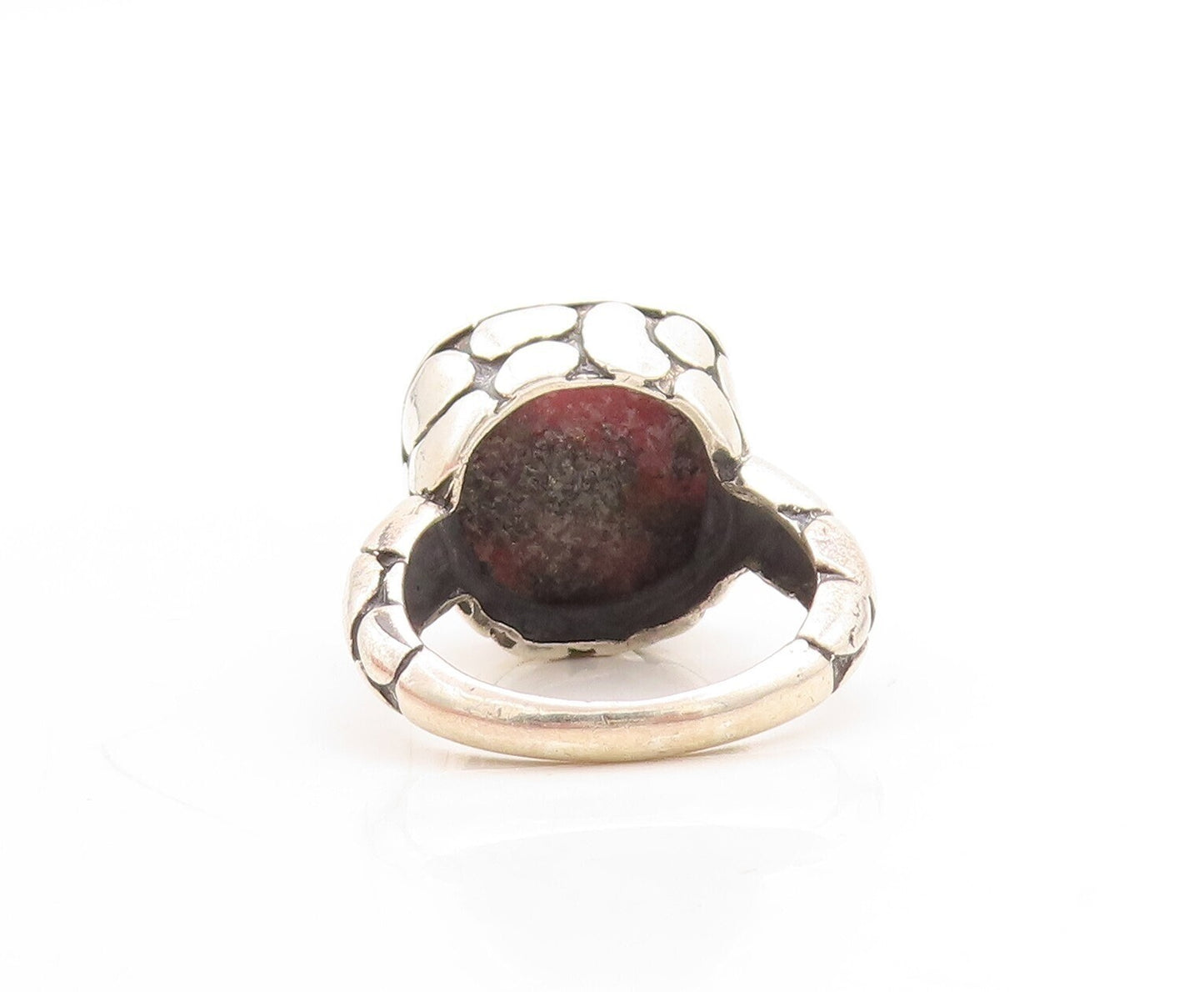 925 Sterling Silver Vintage Ring Pebble Effect Carved Gemstone  Sz 7  RG31490