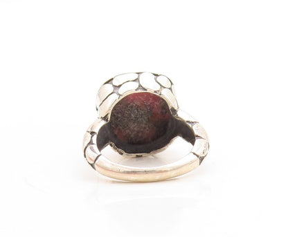 925 Sterling Silver Vintage Ring Pebble Effect Carved Gemstone  Sz 7  RG31490