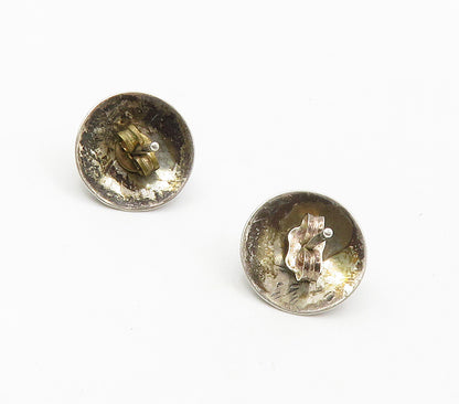 NAVAJO 925 Sterling Silver  Vintage Cabochon Black Onyx Stud Earrings  EG8578