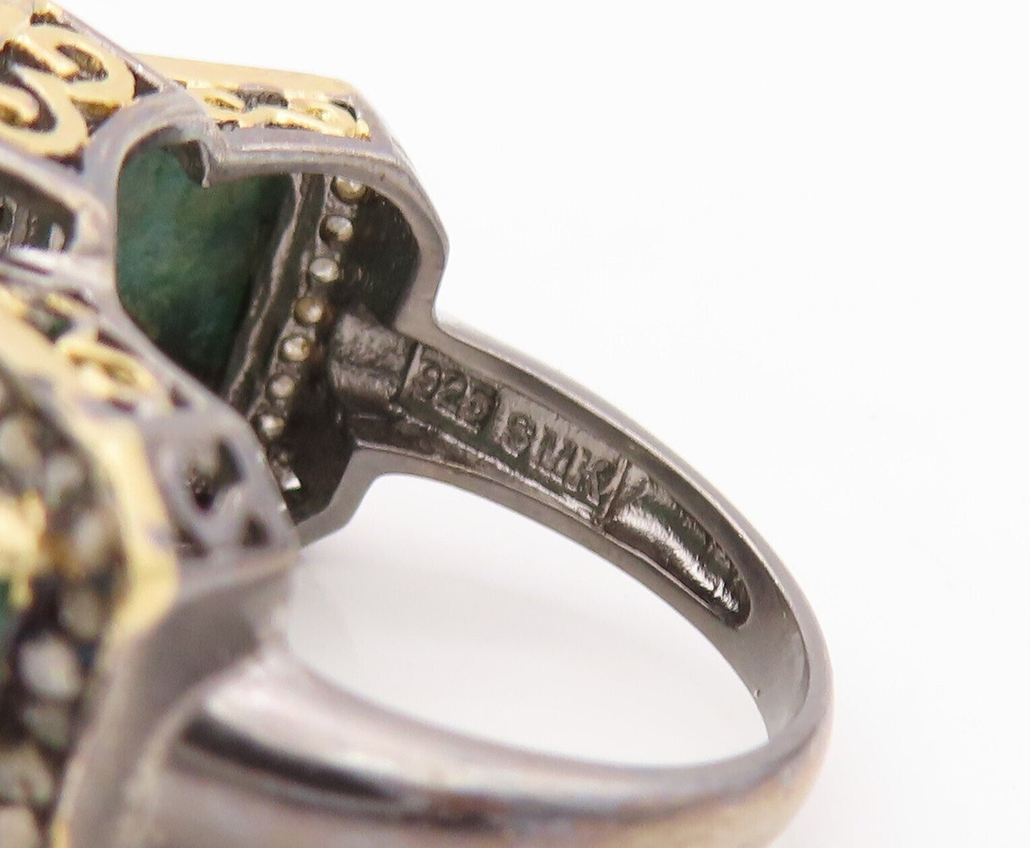 925 Sterling Silver Vintage Ring Diamonds & Rectangle Gemstone  Sz 6.5  RG30919