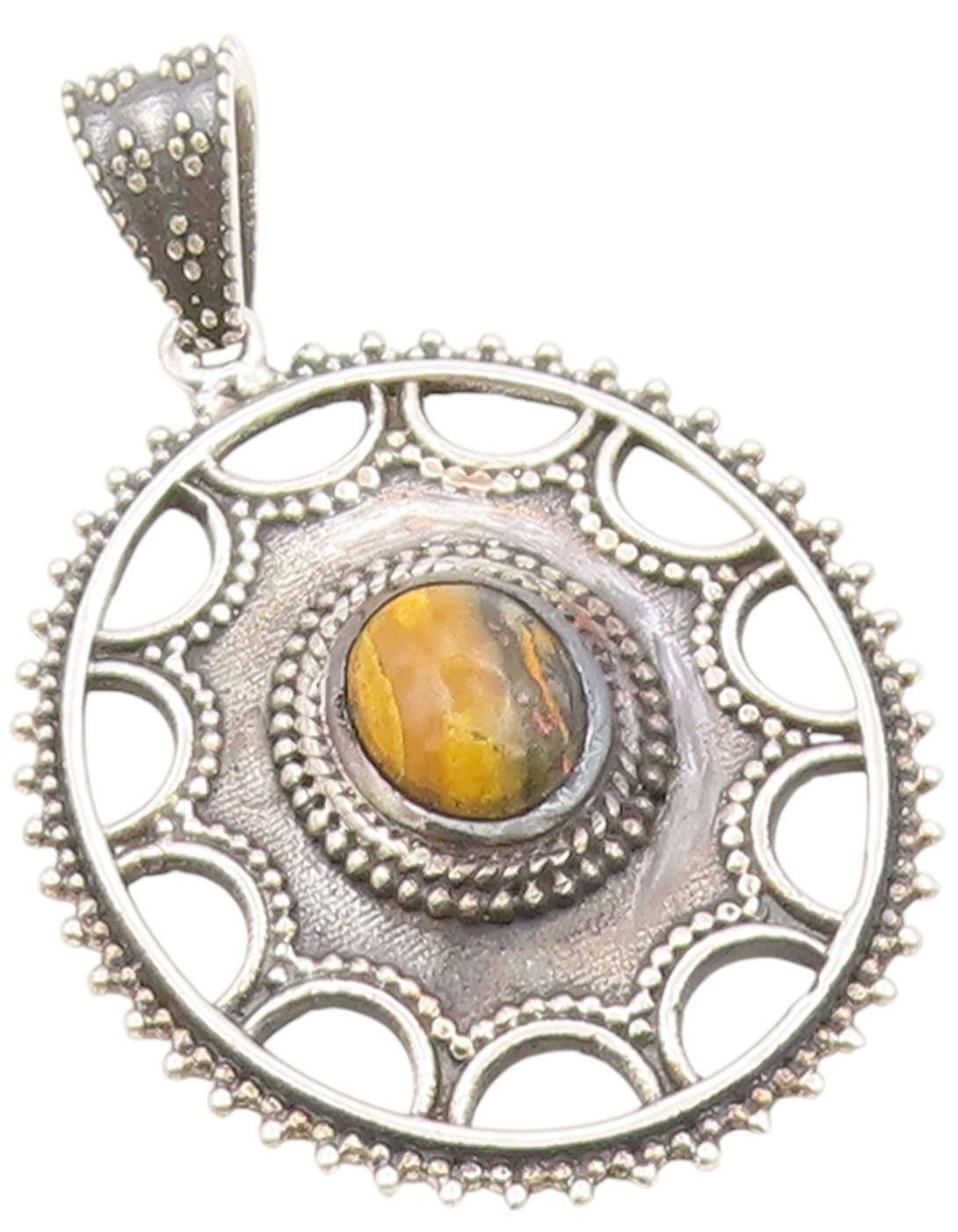 925 Sterling Silver Vintage Pendant Cabochon Gemstone Bohemian Locket  PT25836