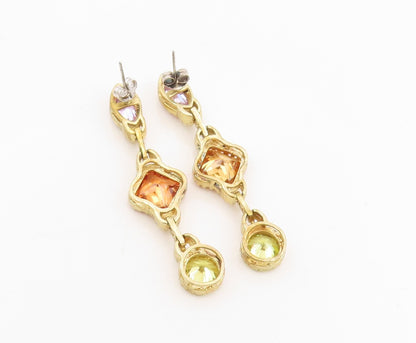 925 Sterling Silver Vintage Earrings Gold Plated Multi Gemstone Dangles  EG13797