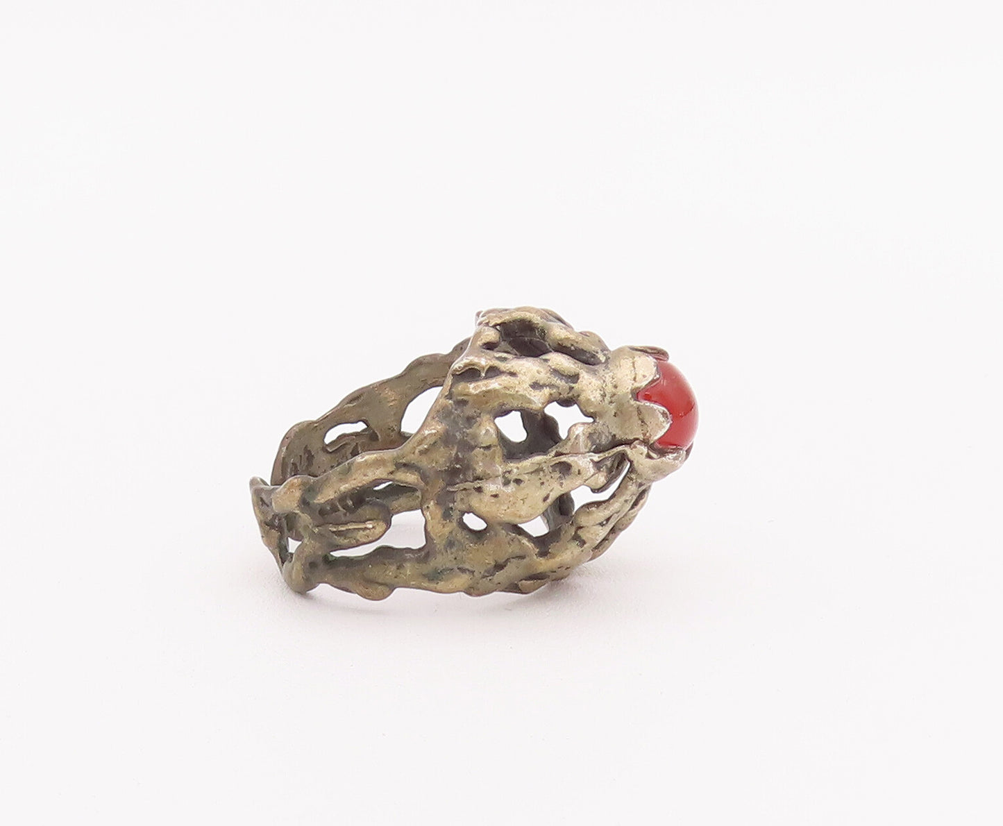 925 Sterling Silver Vintage Ring European Brutalist Real Carnelian Sz 7 RG27978