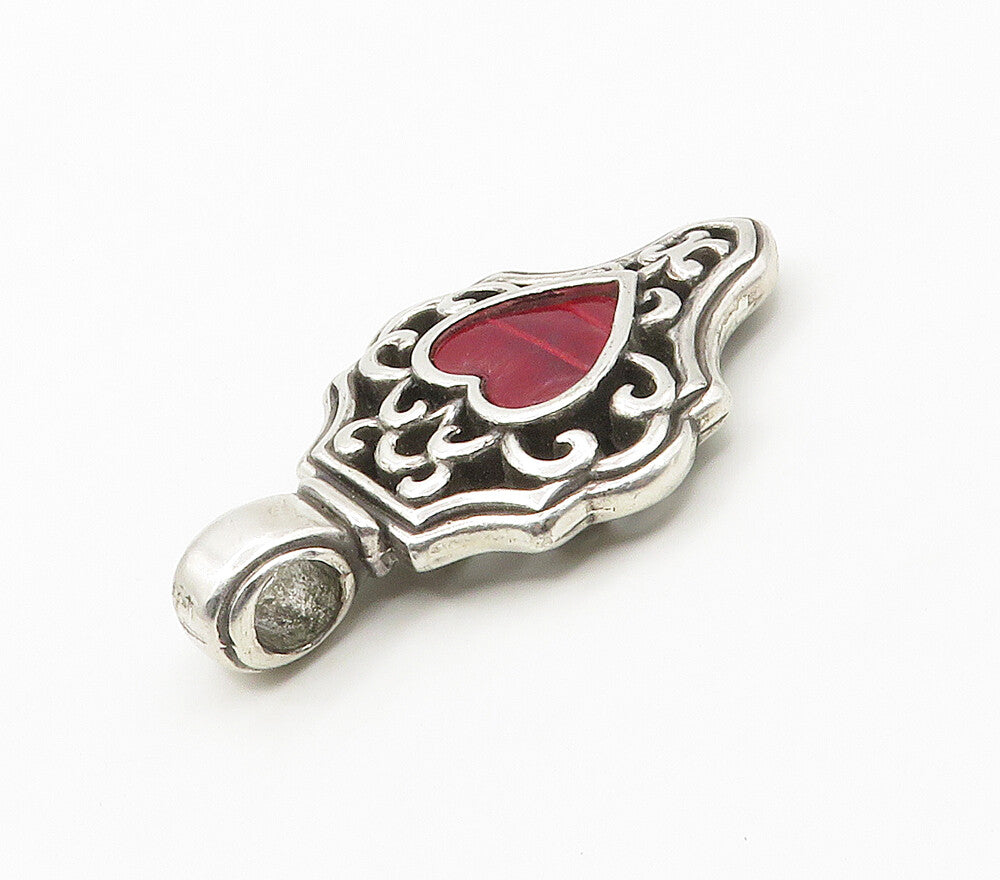 925 Sterling Silver  Vintage Red Love Heart Shiny Swirl Pendant  PT12170
