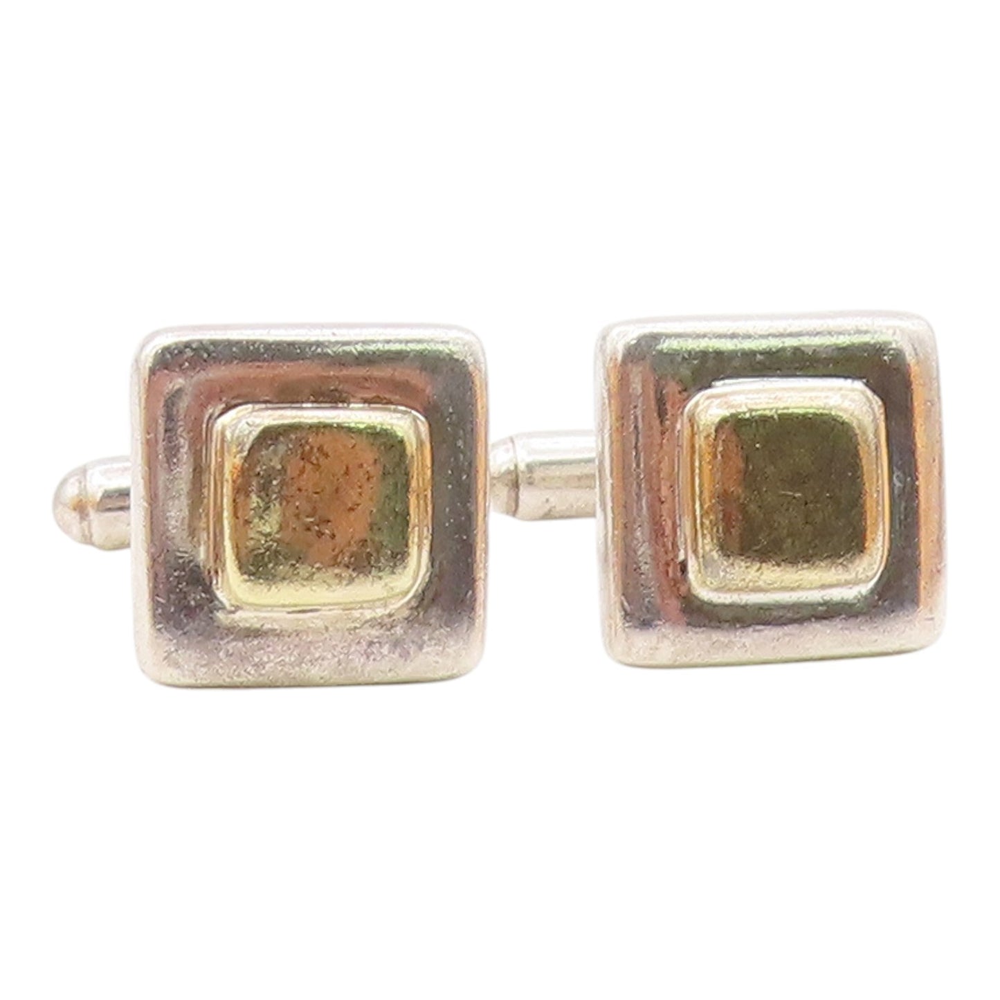 925 Sterling Silver  Vintage Shiny Two Tone Square Cuff Links  TR1683