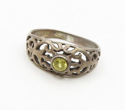 925 Sterling Silver  Vintage Yellow Topaz Cutout Dome Band Ring Sz 4.5 RG16386