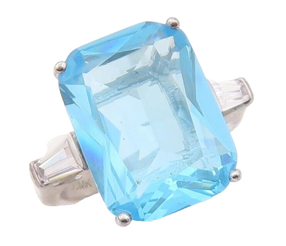 925 Sterling Silver Vintage Ring Minimalist Rectangle Blue Topaz  Sz 6  RG29344