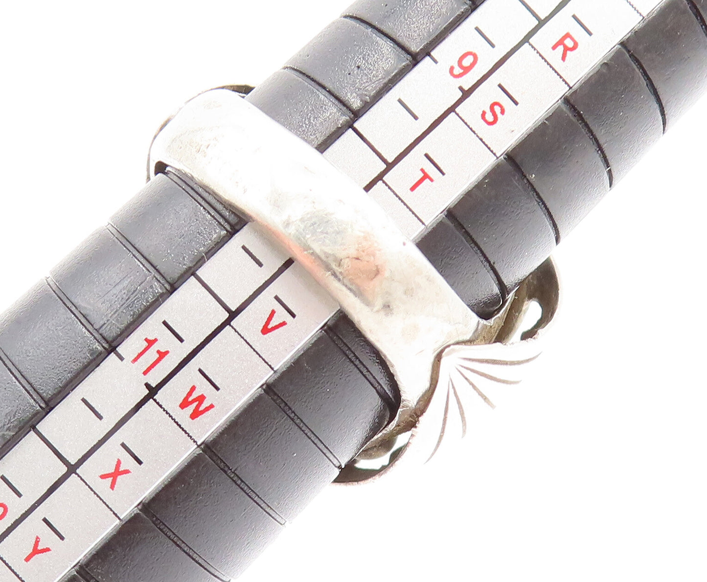 NAVAJO 925 Silver  Vintage Modern Engraved Lines Turquoise Ring Sz 10  RG26170