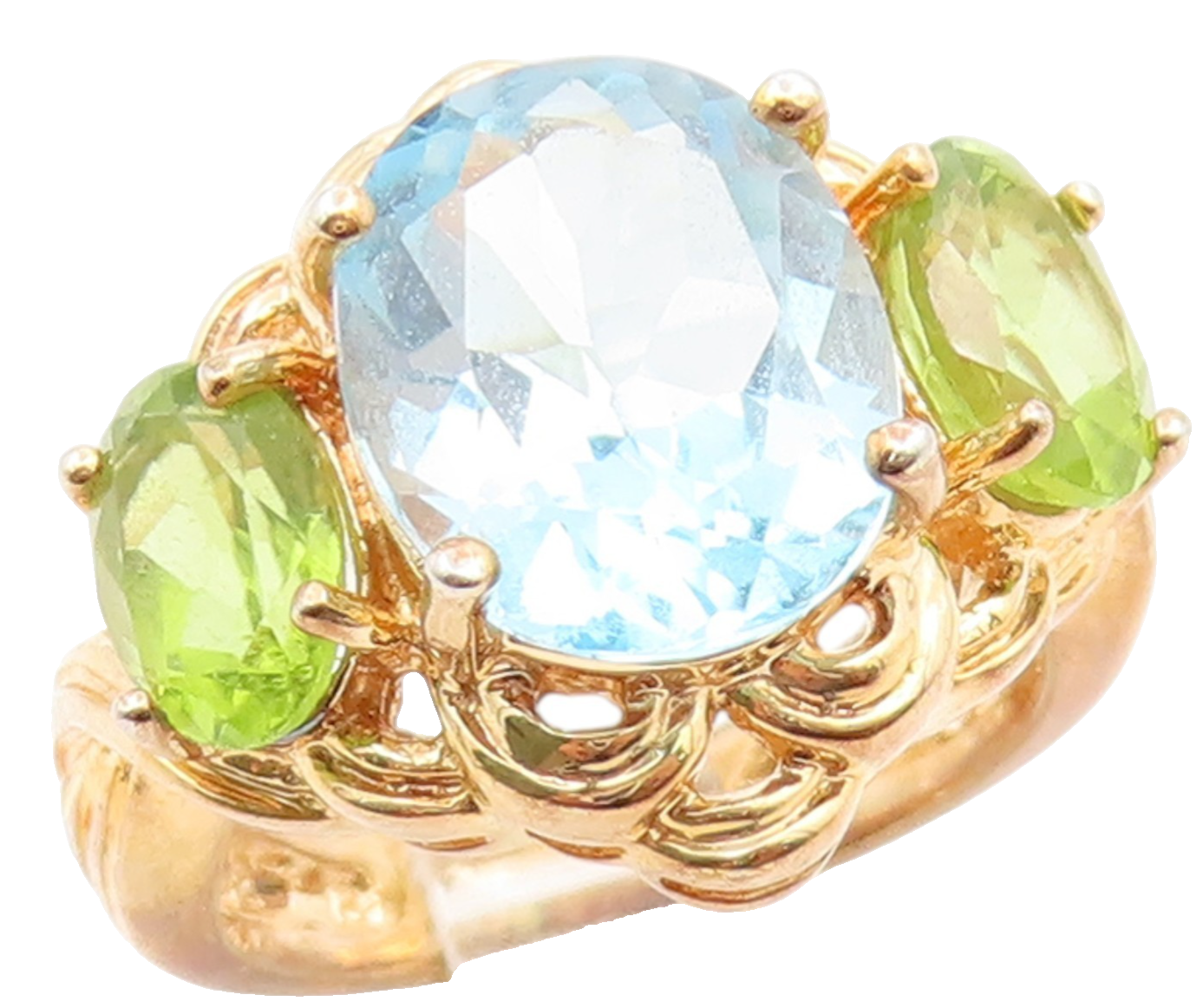 925 Sterling Silver Vintage Ring Gold Plated Blue Topaz & Peridot  Sz 5  RG35986
