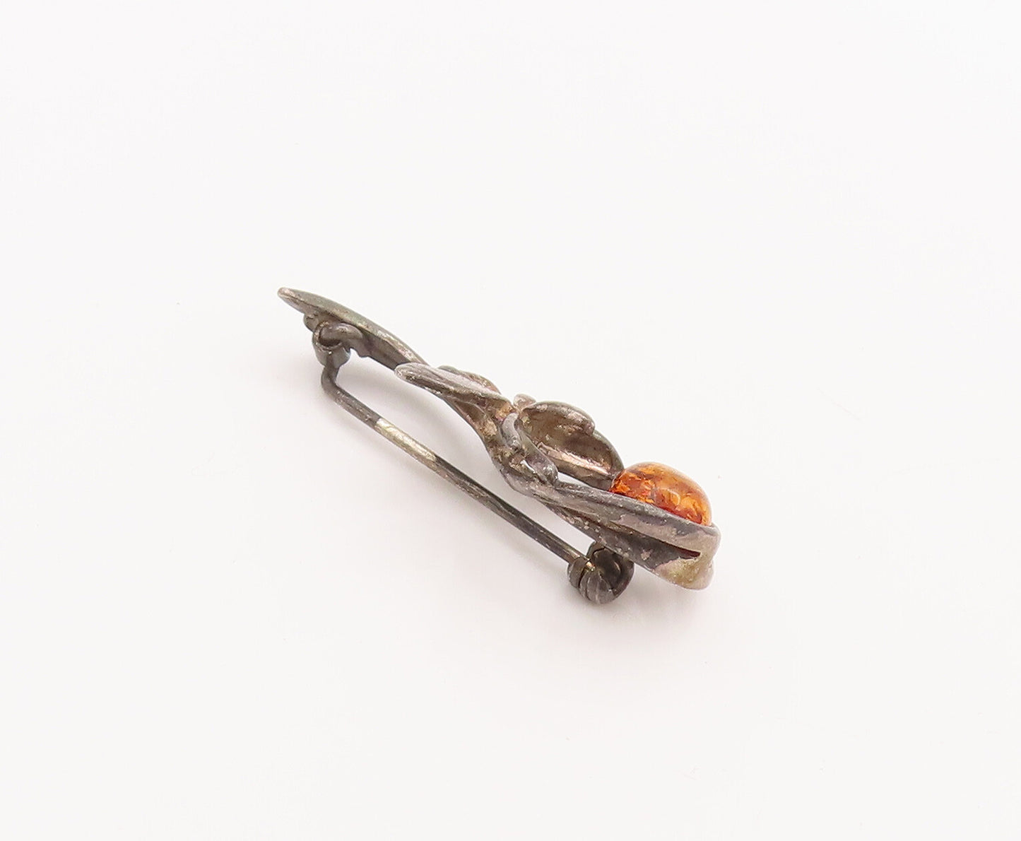 925 Sterling Silver Vintage Brooch Pin Solid Cutout Floral Loop Amber  BP10714