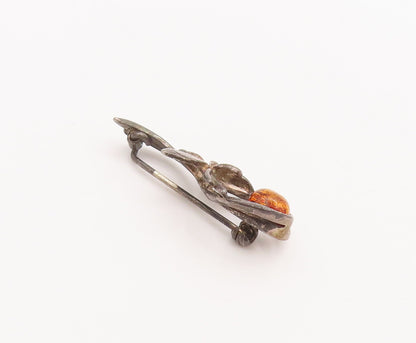 925 Sterling Silver Vintage Brooch Pin Solid Cutout Floral Loop Amber  BP10714