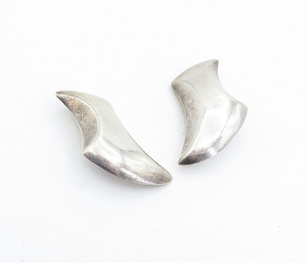 MEXICO 925 Sterling Silver Vintage Shiny Modernist Non Pierce Earrings EG2715