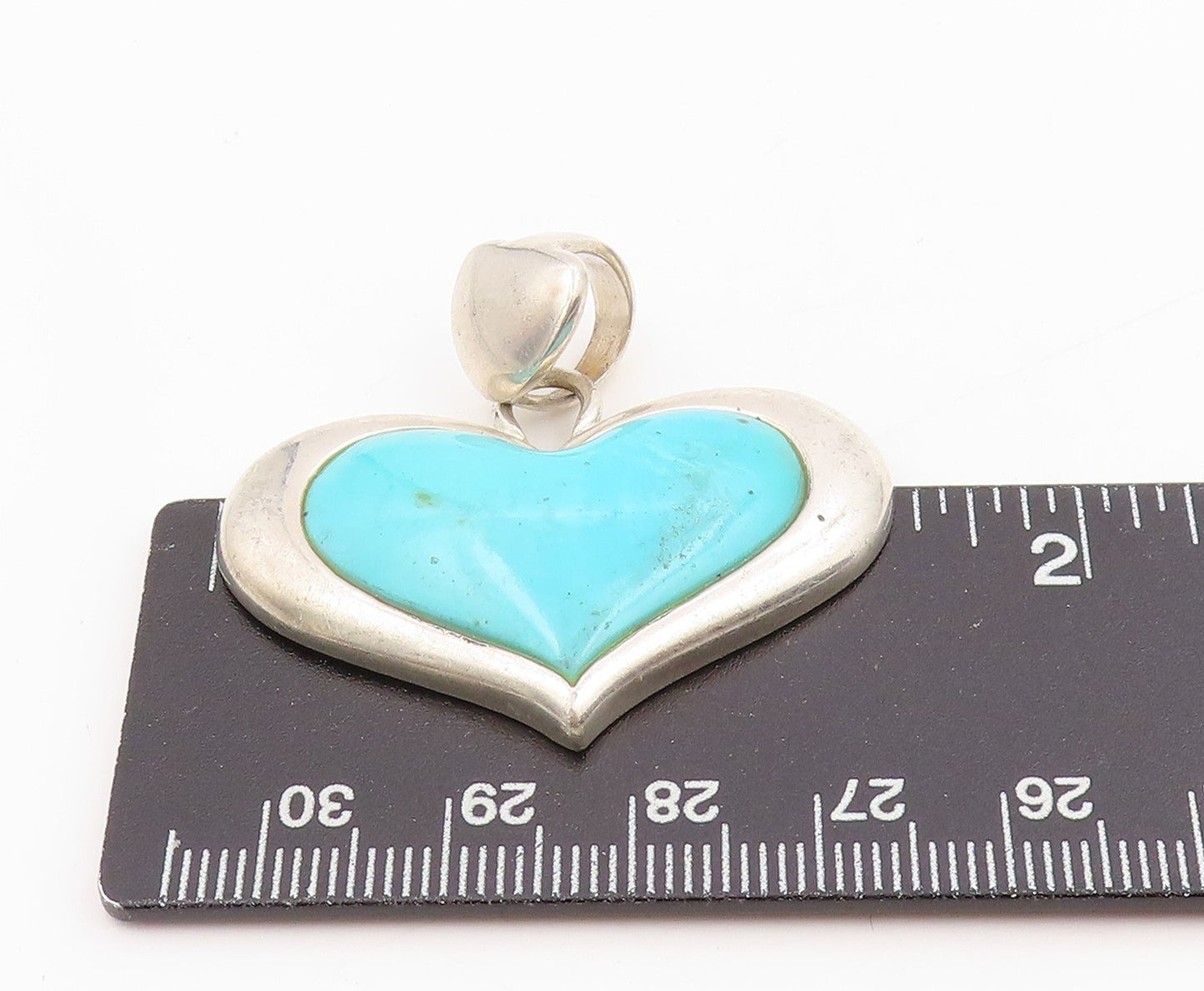 925 Sterling Silver Vintage Pendant Cabochon Turquoise Solid Love Heart  PT25316