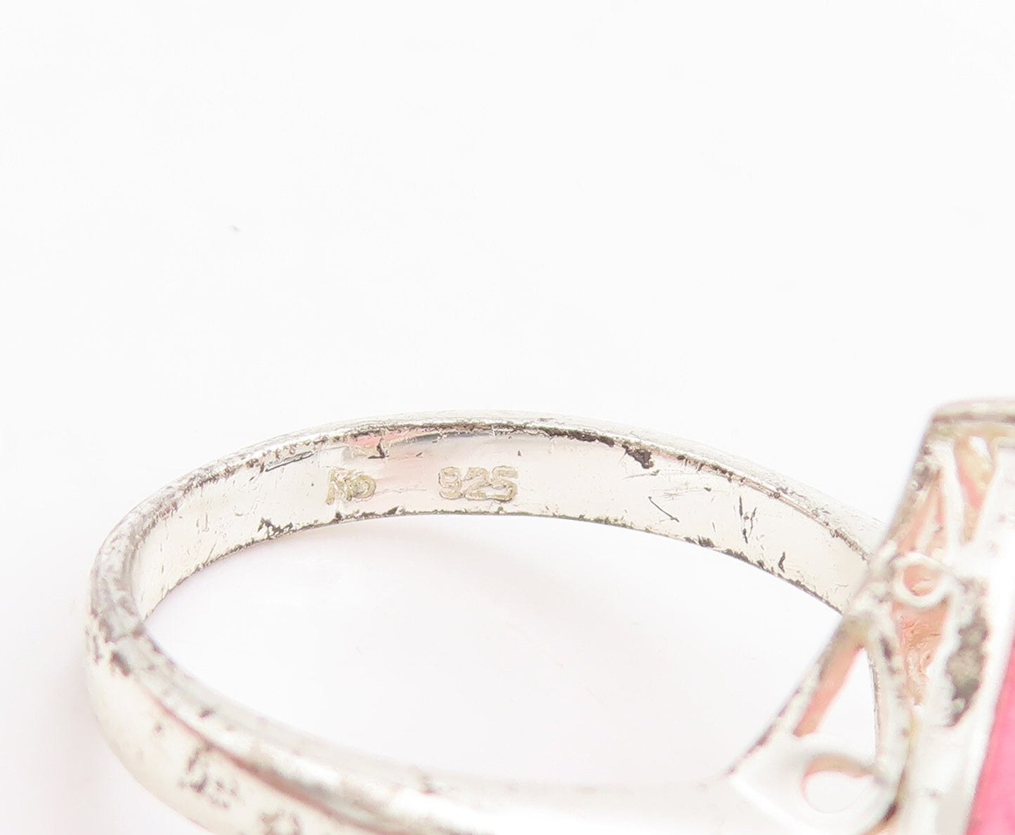 925 Sterling Silver Vintage Ring Square Cut Pink Moonstone  Sz 9.5  RG28983
