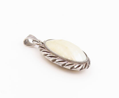 925 Sterling Silver Vintage Pendant MEXICO Oval Mother Of Pearl Locket  PT26414