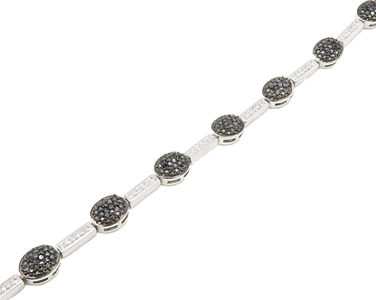 925 Sterling Silver  Genuine Diamonds Two Tone Bar Chain Bracelet  BT7356