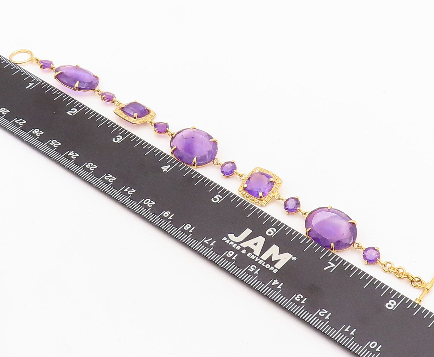 925 Sterling Silver Vintage Bracelet Gold Plated Multi Shape Amethyst CZ BT10840