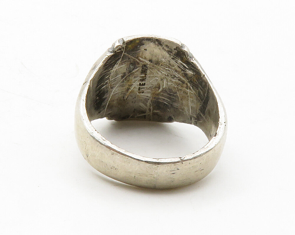 925 Sterling Silver  Vintage Antique 1956 Enamel Band Ring Sz 8.5  RG13235