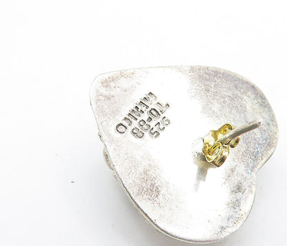 MEXICO 925 Sterling Silver  Vintage Love Heart Hollow Dome Earrings  EG2476