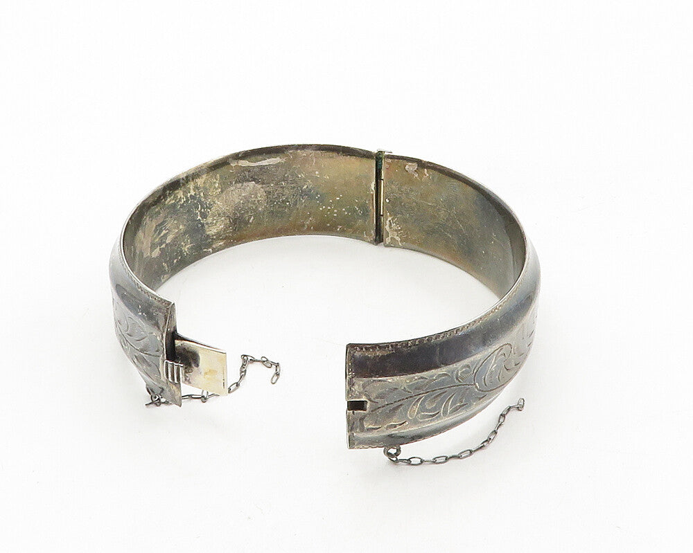 LADGE FAYRE 925 Silver  Vintage Oxidized Floral Vine Bangle Bracelet  BT4317
