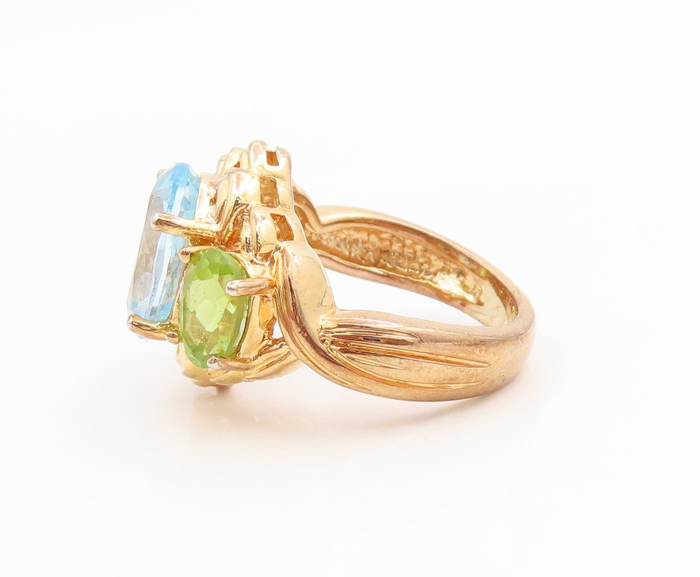 925 Sterling Silver Vintage Ring Gold Plated Blue Topaz & Peridot  Sz 5  RG35986