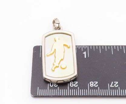 925 Silver  Vintage Carved Mother Of Pearl Soccer Player Pendant  PT21663