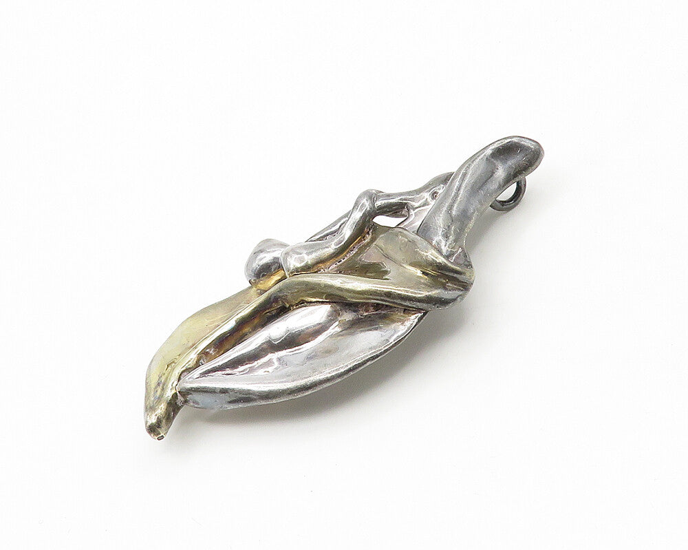 DESIGNER 925 Sterling Silver  Vintage Two Tone Sculpted Brooch Pin  BP7132
