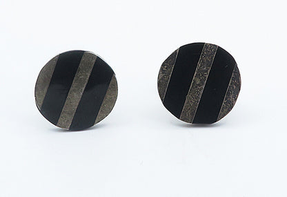 MEXICO 925 Sterling Silver Vintage Black Onyx Striped Cuff Links TR1287