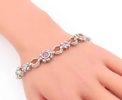 925 Sterling Silver Vintage Bracelet Amethyst Flowers & Ring Linked  BT10591