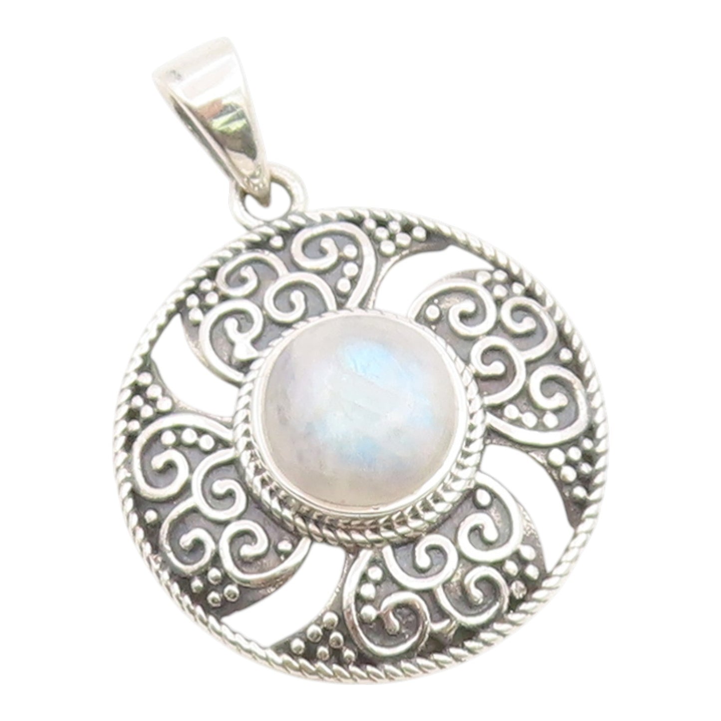 925 Sterling Silver Vintage Pendant Cabochon Moonstone Celtic Medallion  PT26231