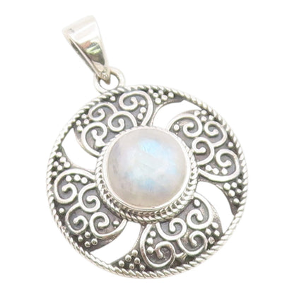925 Sterling Silver Vintage Pendant Cabochon Moonstone Celtic Medallion  PT26231