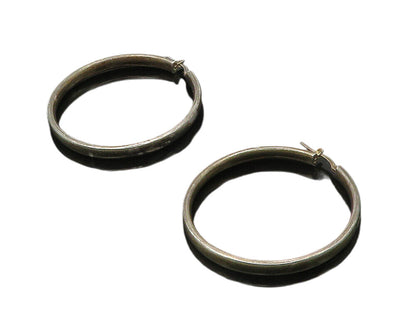 925 Sterling Silver  Vintage Dark Tone Smooth Round Hoop Earrings  EG7814