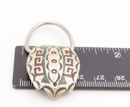 925 Sterling Silver Vintage Key Chain NAVAJO RAY BENNETT Gemstone Inlay  TR4234