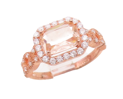 925 Sterling Silver Vintage Ring Rose Gold Plated Morganite & CZ  Sz 7.5 RG30591