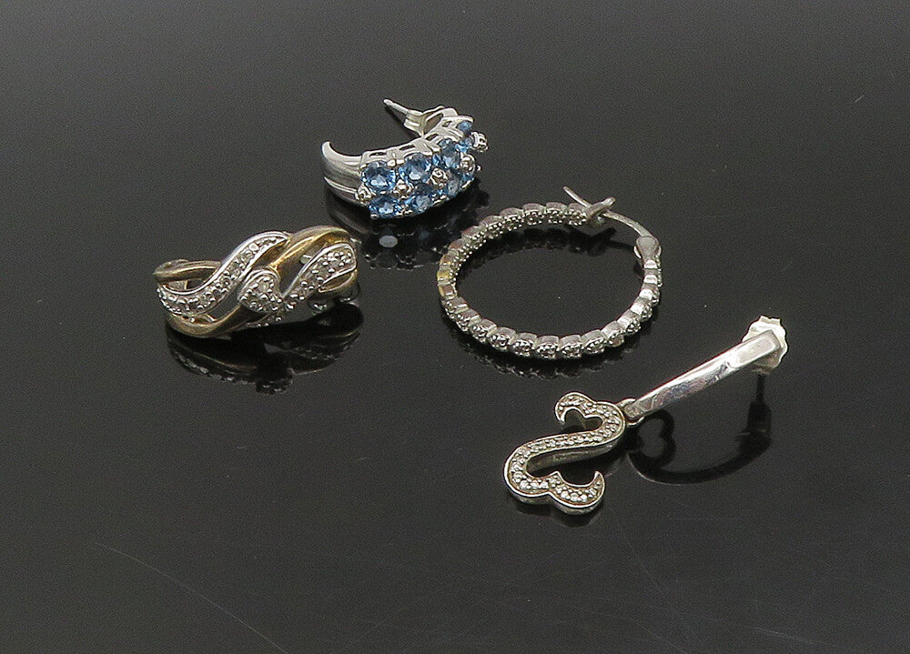 925 Sterling Silver  Vintage Genuine Diamonds Lot Single Earrings  EG11372