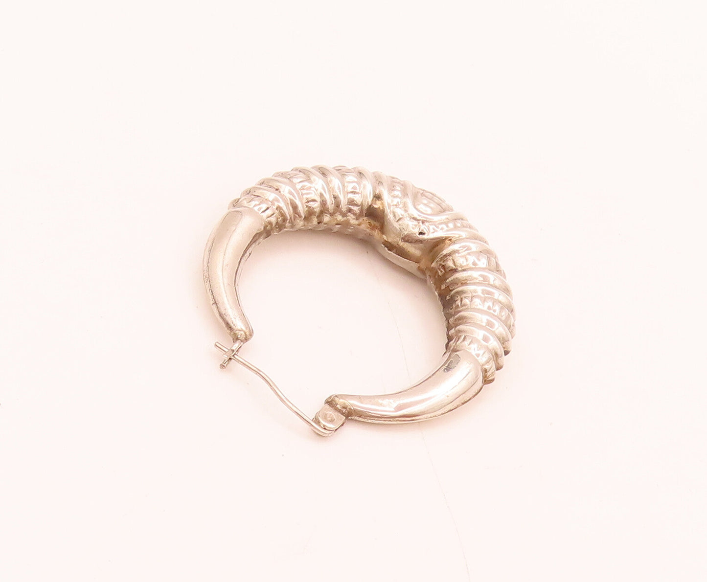 925 Sterling Silver  Vintage Puffed Dented Carved Hoop Earrings  EG12460