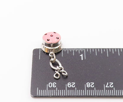 WELLS 925 Sterling Silver  Vintage Enamel Happy Birthday Cake Pendant  PT17188