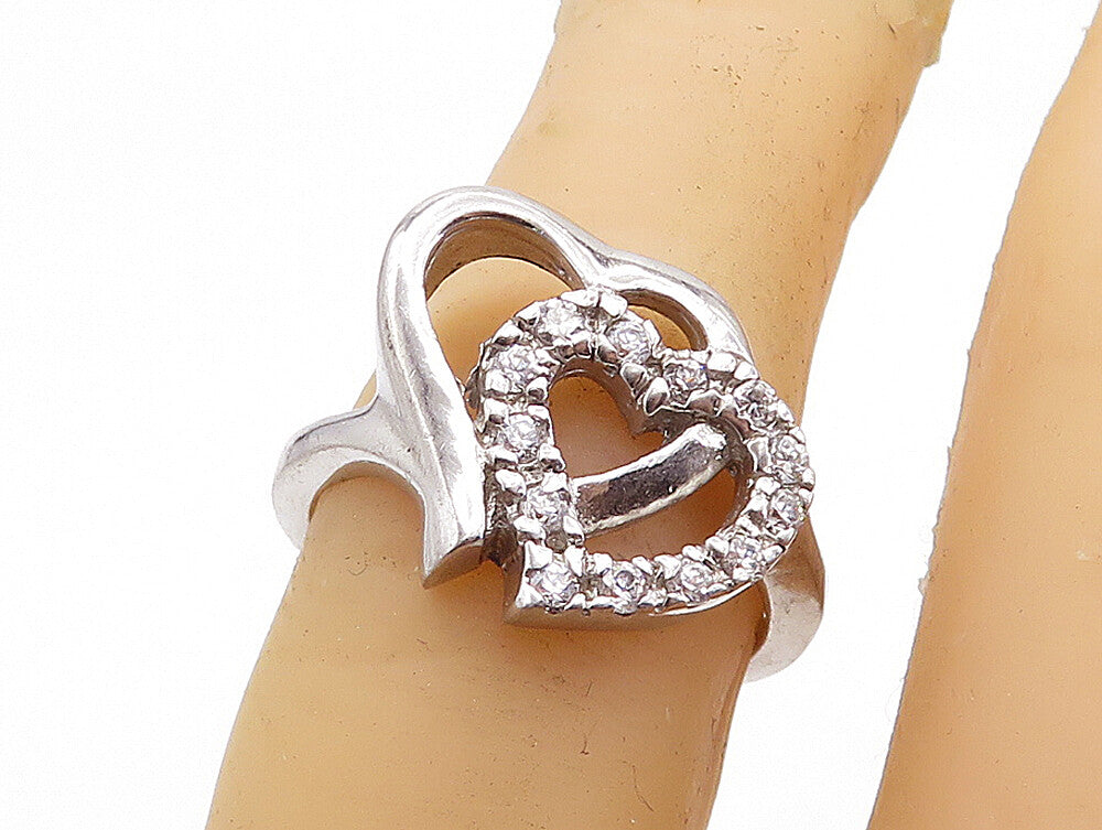 925 Sterling Silver  Topaz Open Double Love Heart Shiny Band Ring Sz 6  RG6382
