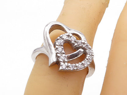 925 Sterling Silver  Topaz Open Double Love Heart Shiny Band Ring Sz 6  RG6382