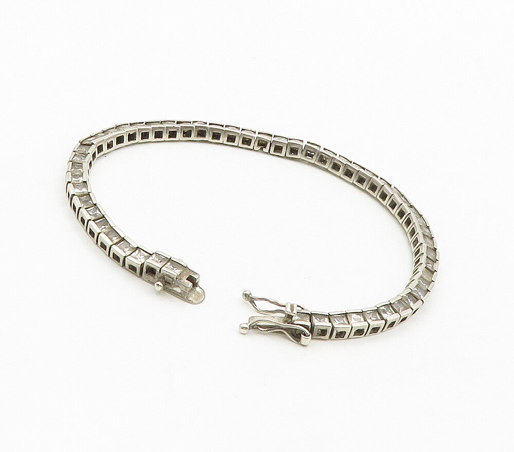 925 Sterling Silver  Vintage White Topaz Box Link Chain Bracelet  BT6213